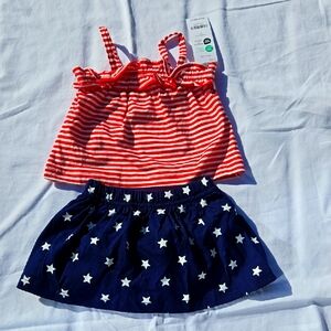 Red Striped Top and Blue Star Skirt Set